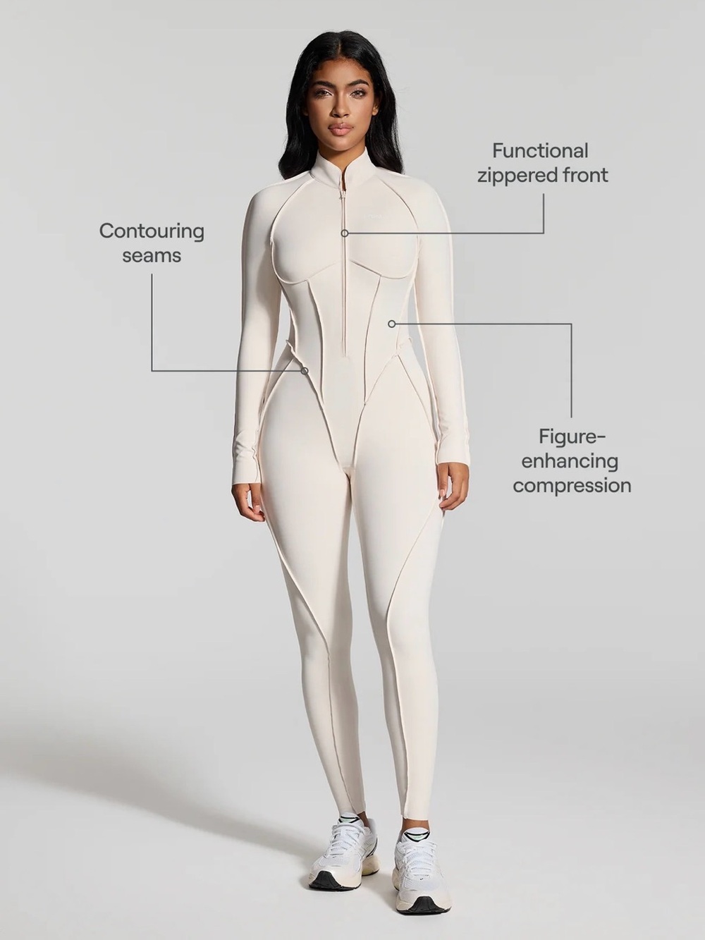 Never Worn BetterMe Contour Zip-Front Catsuit in Cream